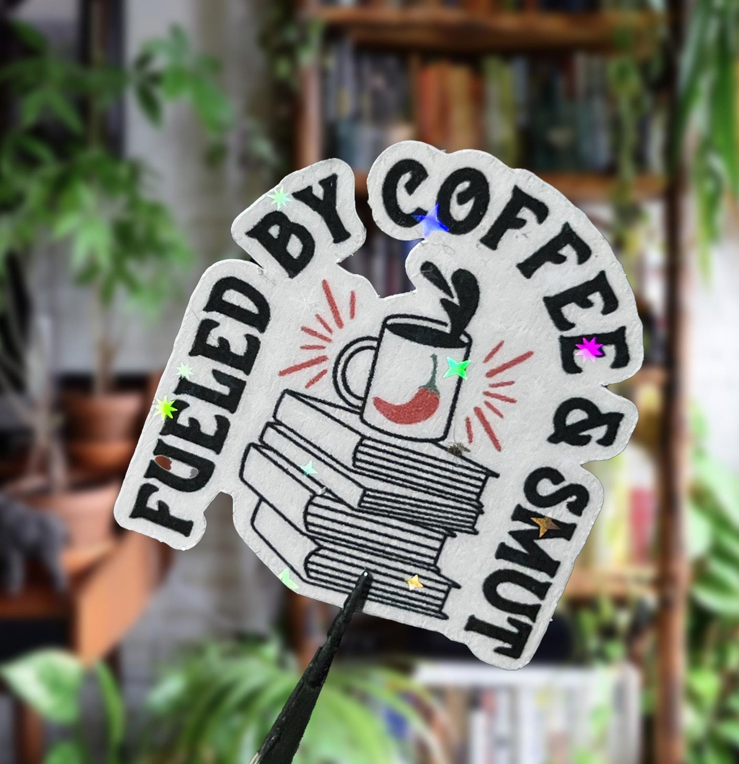 Fueled by Coffee and Romance and Smut and True Crime Bookish Trope Stickers for E-Readers and Water bottles Holographic Bookstagram Gift